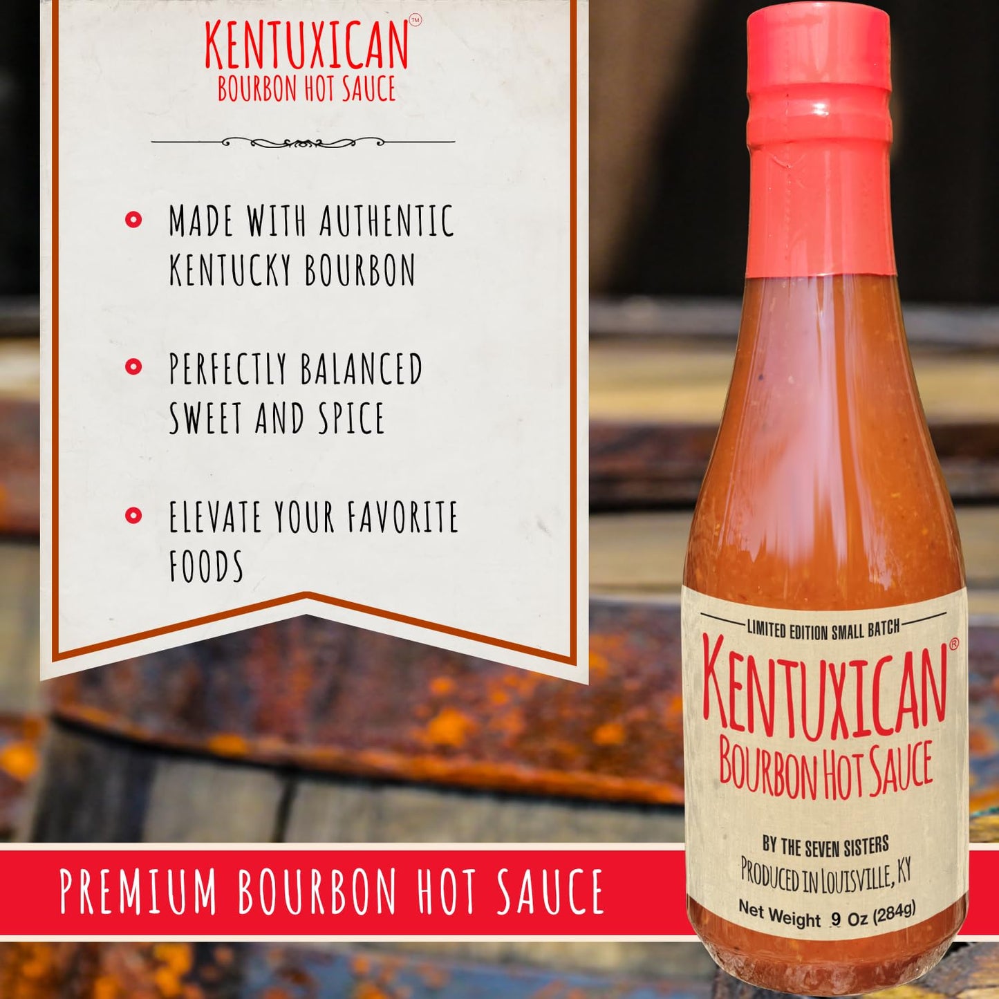 Kentuxican Bourbon Hot Sauce - Premium Mexican Hot Sauce Made with Authentic Kentucky Bourbon, Habanero, Carolina Reaper, Chile de Arbol - Natural