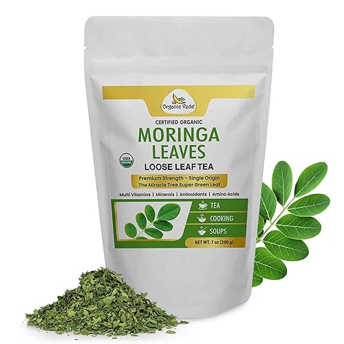 Organic Veda Moringa Tea Leaves - True Green Rich, Premium Single Origin,100% Organic Moringa Oleifera Loose Leaf Tea, Baking, Soup Powder