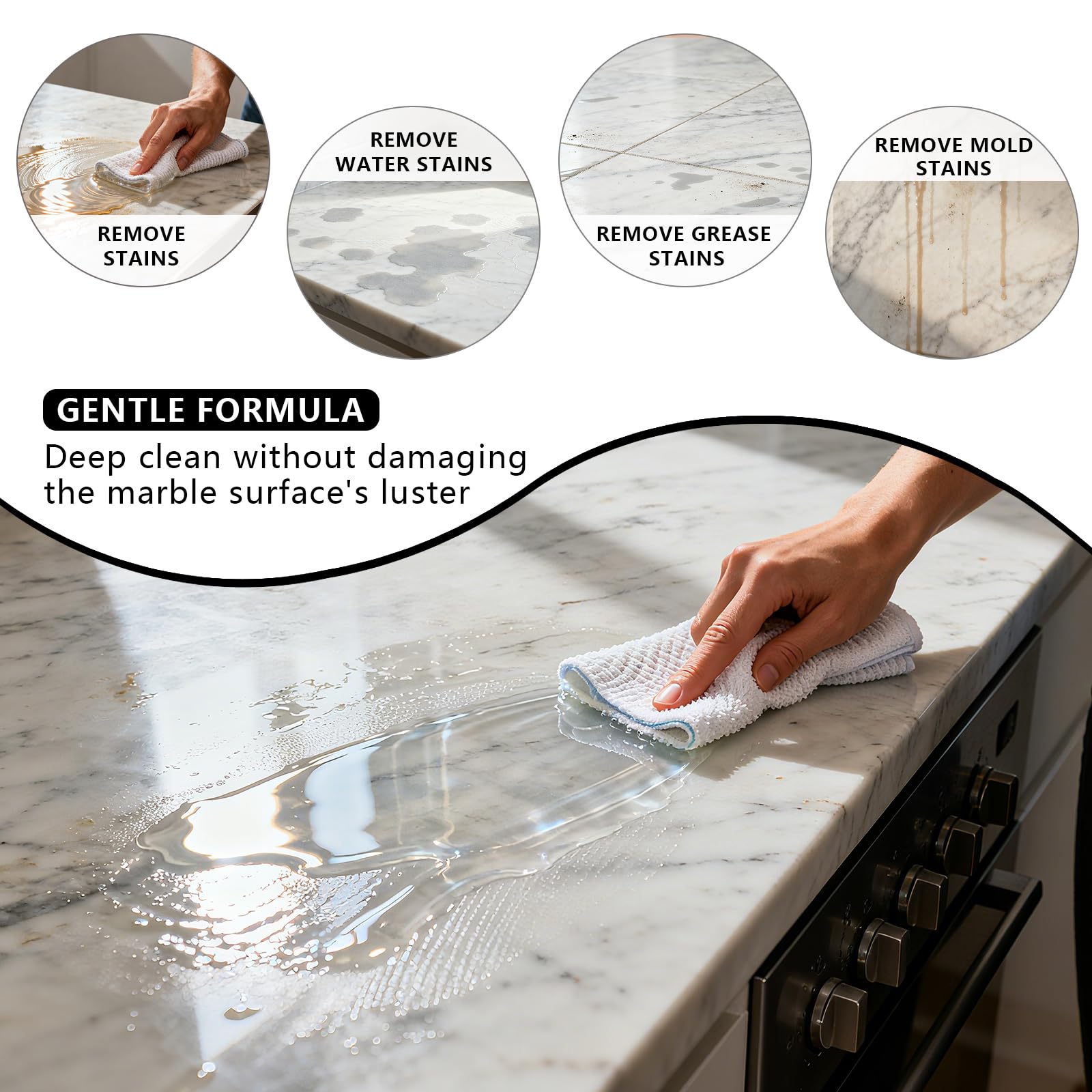 Eyaeyao Granite Countertop Cleaner | 32 OZ Marble Cleaner | Powerful Stone Cleaners | Watermarks, Oil, Scratches & Etching Remover | Stain Remover