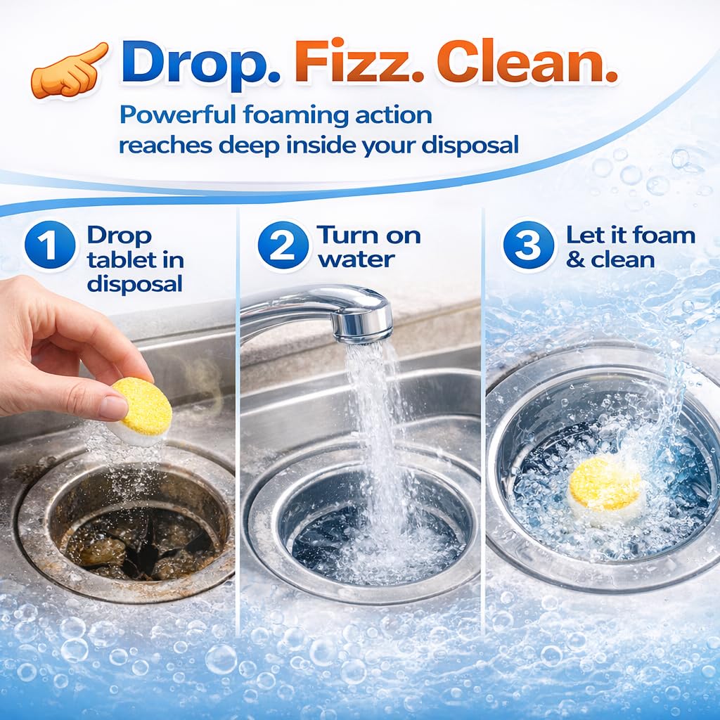 Groutastic Garbage Disposal Cleaner Tablets - 24 Pack Foaming Sink Deodorizer & Drain Cleaner, Fresh Citrus Scent, Kitchen Disposal Cleaning Pods, 1