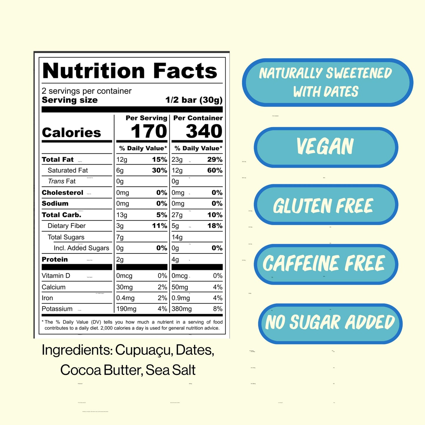 Figa Foods 63% Salty Cupuaçu Bar - Date Sweetened, Vegan, Gluten Free, Caffeine Free, Only 3 Ingredients plus Sea Salt - Chocolate's Brazilian Cousin