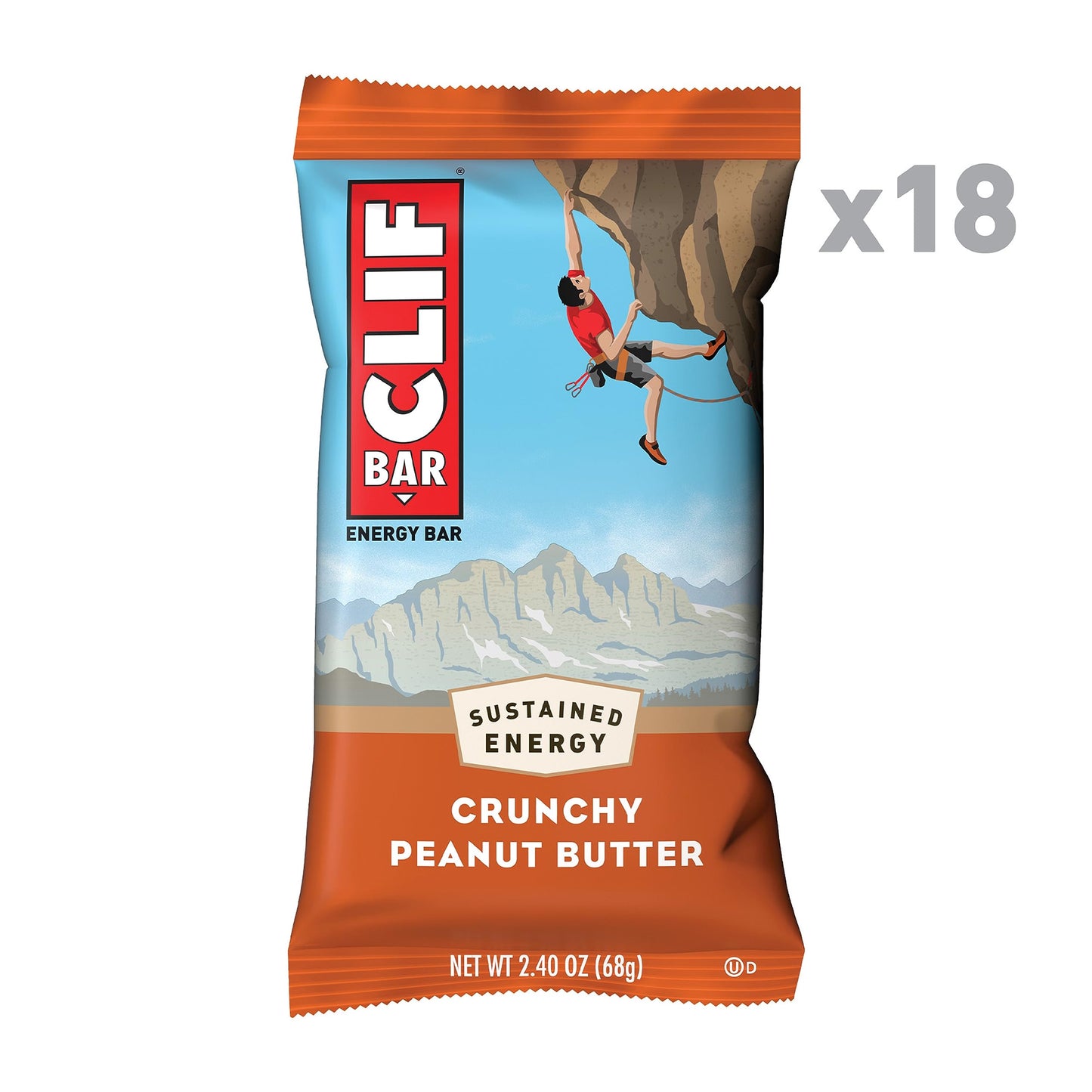 CLIF BAR - Crunchy Peanut Butter - Made with Organic Oats - 11g Protein - Non-GMO - Plant Based - Energy Bars - 2.4 oz. (18 Pack)