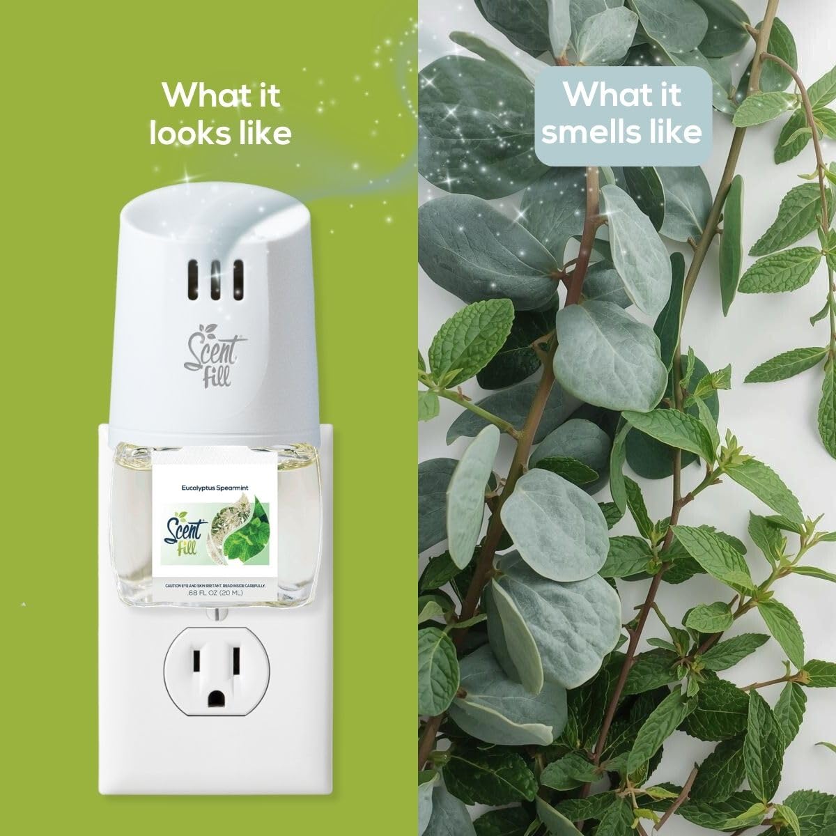 Scent Fill Eucalyptus Spearmint Plug in Air Freshener, 4 Scented Oil Refills
