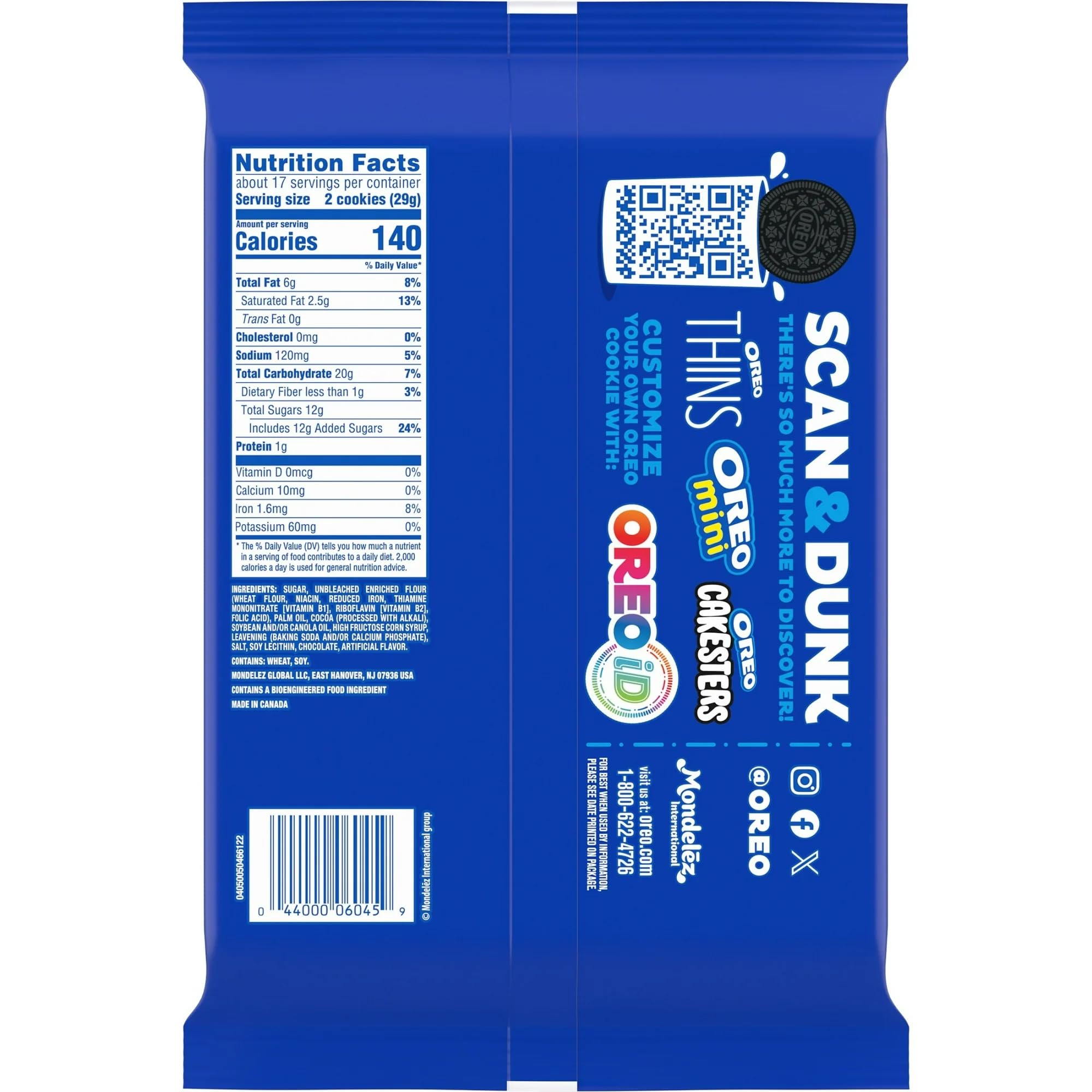 OREO Dark Chocolate Crème Chocolate Sandwich Cookies, Family Size, 17 oz