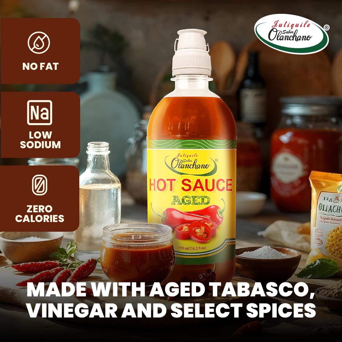 Jutiquile Sabor Olanchano Mild Hot Sauce Aged with Jalapeño from Olancho, Rich Flavor & Vibrant Color, Perfect for Enhancing Your Meals, Pantry Staple