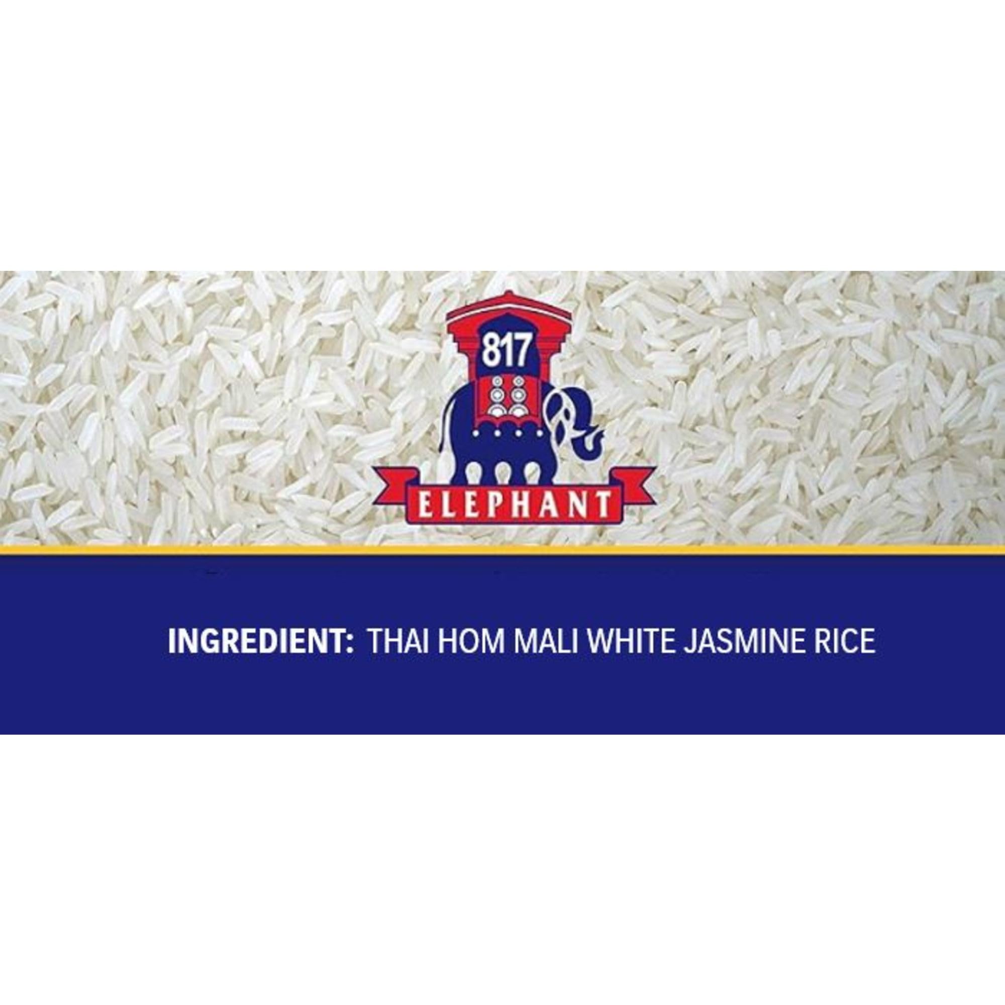 817 Elephant Thai Hom Mali Jasmine Rice - 15 lb Bag - Authentic White Rice - Great for Thai Recipes, Curries & Pilafs - Cook in Microwave or on Stove Top