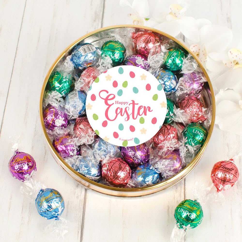 Easter Eggs And Flowers Stickered Gift Tin With 20 Pastel Candy Truffles