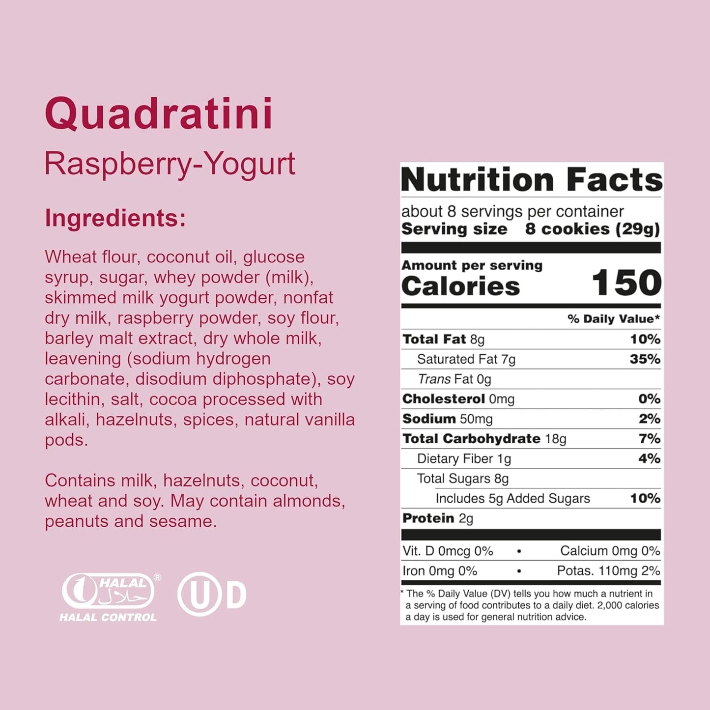 Loacker Quadratini Raspberry Yogurt Wafer Cookies LARGE - 30% Less Sugar - Premium Crispy Bite Size Wafers - LARGE Pack of 6