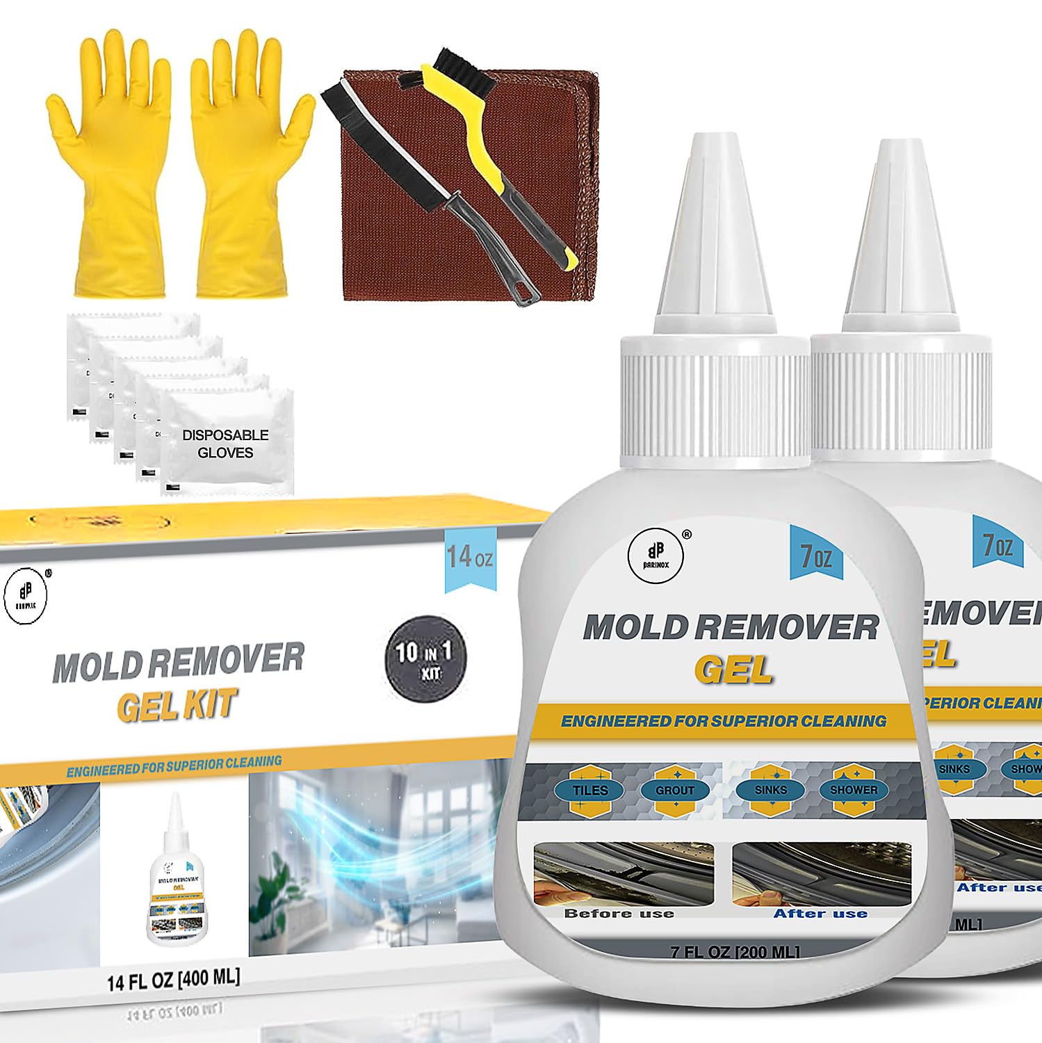 BARINOX Household Mol-d Remover Gel - Stain Cleaning Gel Kit - 14 FL Oz / 10 in 1 Premium Cleaning - for Washing Machine Seals, Tile Grout, Bathroom