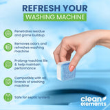 Clean Elements Washing Machine Cleaner Tablets 24 Pack - Deep Cleaning Descaler for HE, Front & Top Load Washers - Septic Safe, Eco-Friendly
