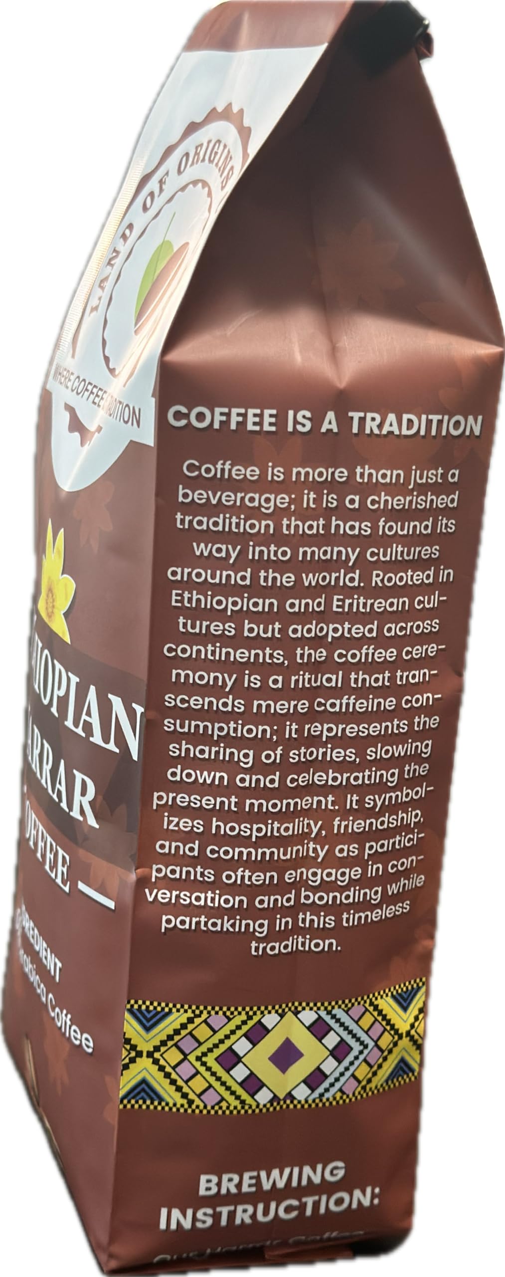 Land of Origins Coffee LLC Ethiopian Harrar Coffee, Medium Roast GROUND Coffee - 12 oz (Pack of 1)
