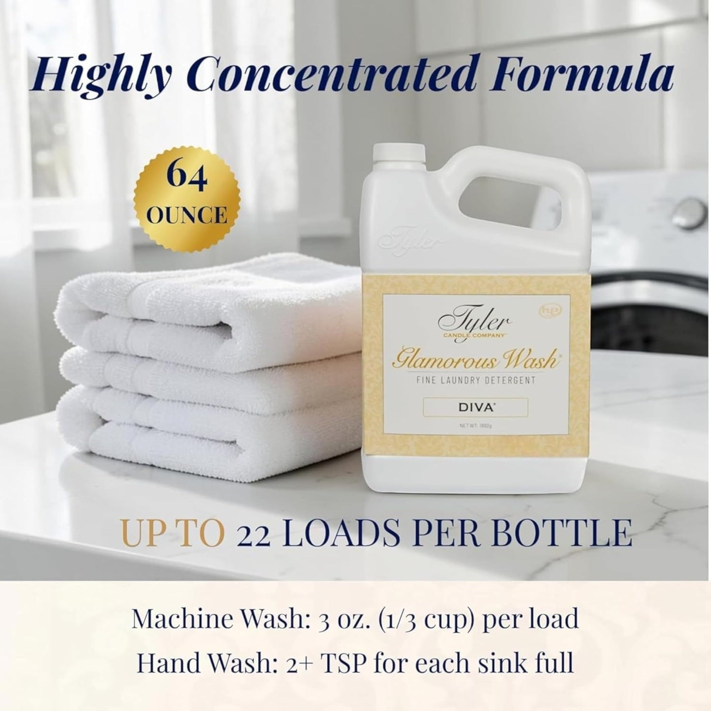 Tyler Diva Laundry Detergent 64 oz - Tyler Candle Company Diva Wash Laundry Detergent with Stain Remover Pen and Dryer Sachet - Hand and HE Machine