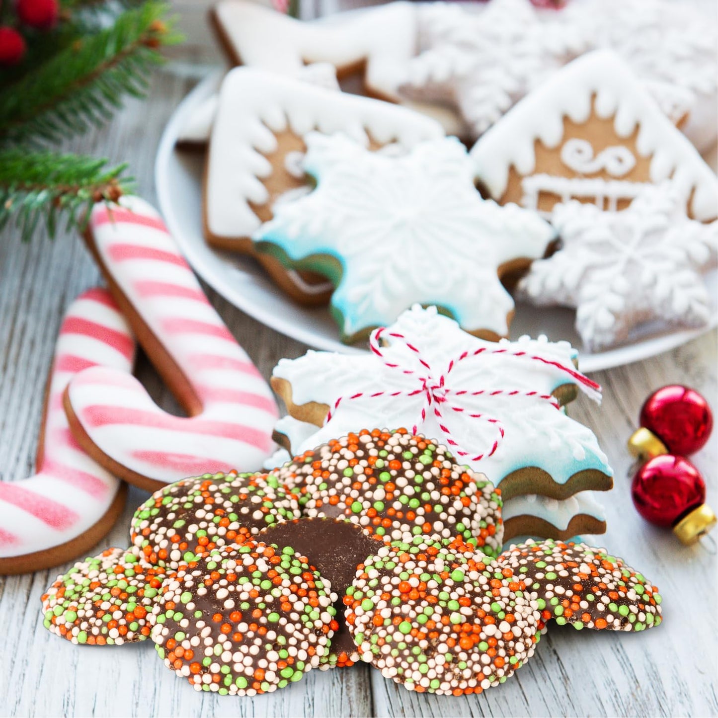 Christmas Dark Chocolate Nonpareils Candy by Its Delish, 5 Lbs Bulk Bag | Christmas Themed Chocolate Candy with Red Green and White Non Pareils