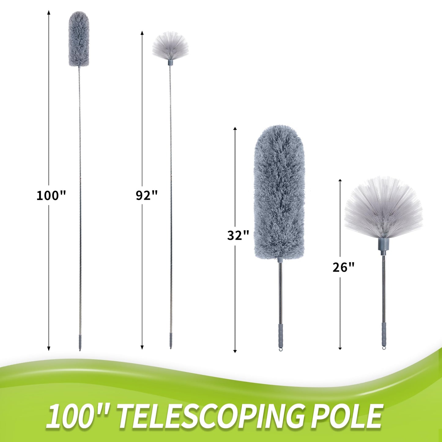 IVYROLL Cobweb Duster with Extension Pole, Spider Web Brush & Ceiling Cleaning Kit, 100" Microfiber Feather Duster Cleaner with Washable Head