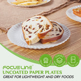 FOCUSLINE 7 Inch White Paper Plates, Uncoated Paper Plate, Everyday Disposable Dessert Plates 7" Plate Bulk, Pack of 500 Count