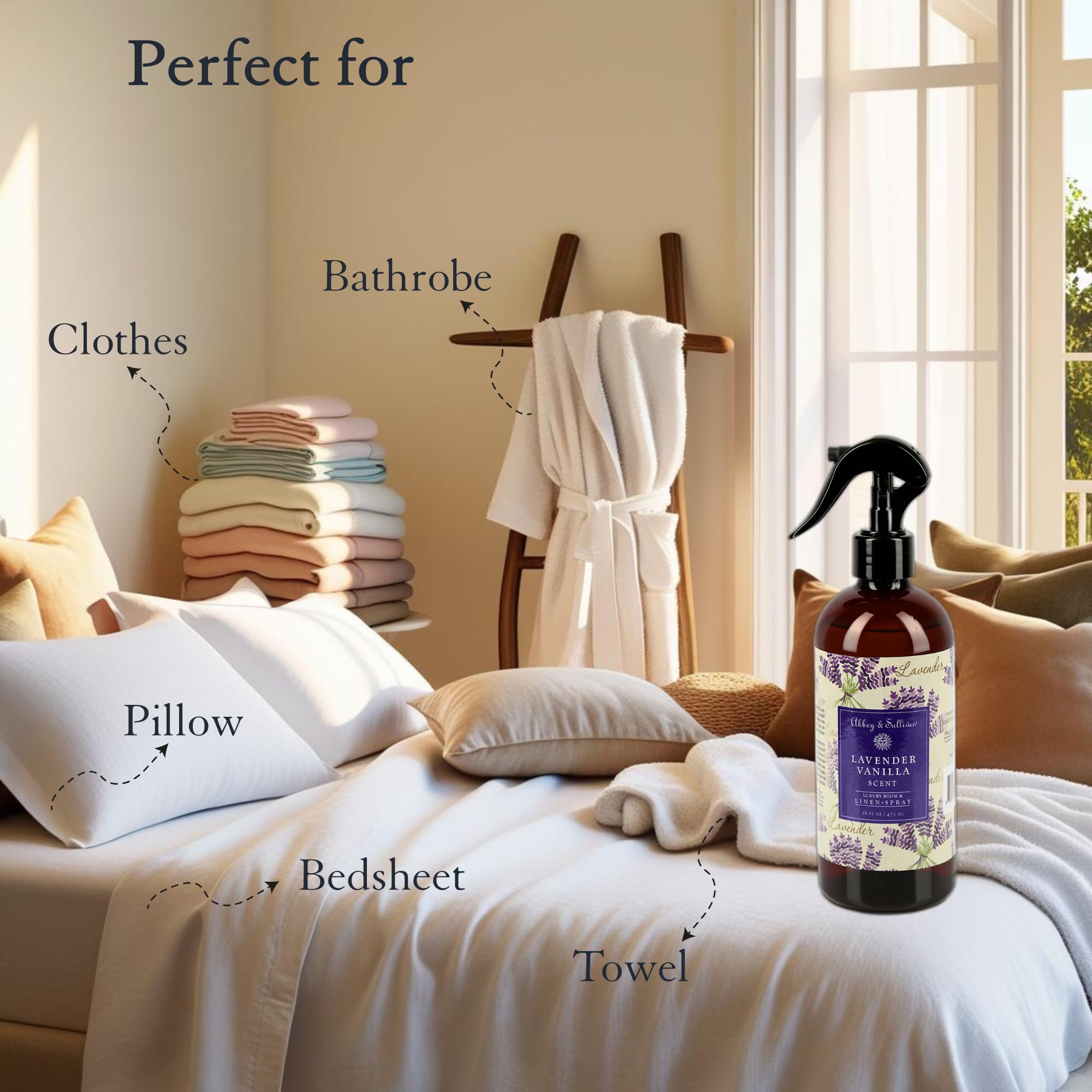 Abbey & Sullivan Linen Spray, Lavender Vanilla, Fabric Freshener and Odor Eliminator, Pack of 2, 16 oz