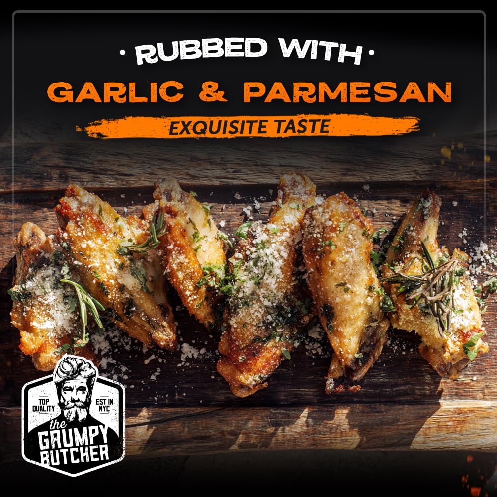 Grumpy Butcher Heritage Chicken Wings Cooked & Microwaveable, 2 Pack (20 oz each) - Premium Garlic Parmesan Rub Fully-Cooked Wings - Microwaves from