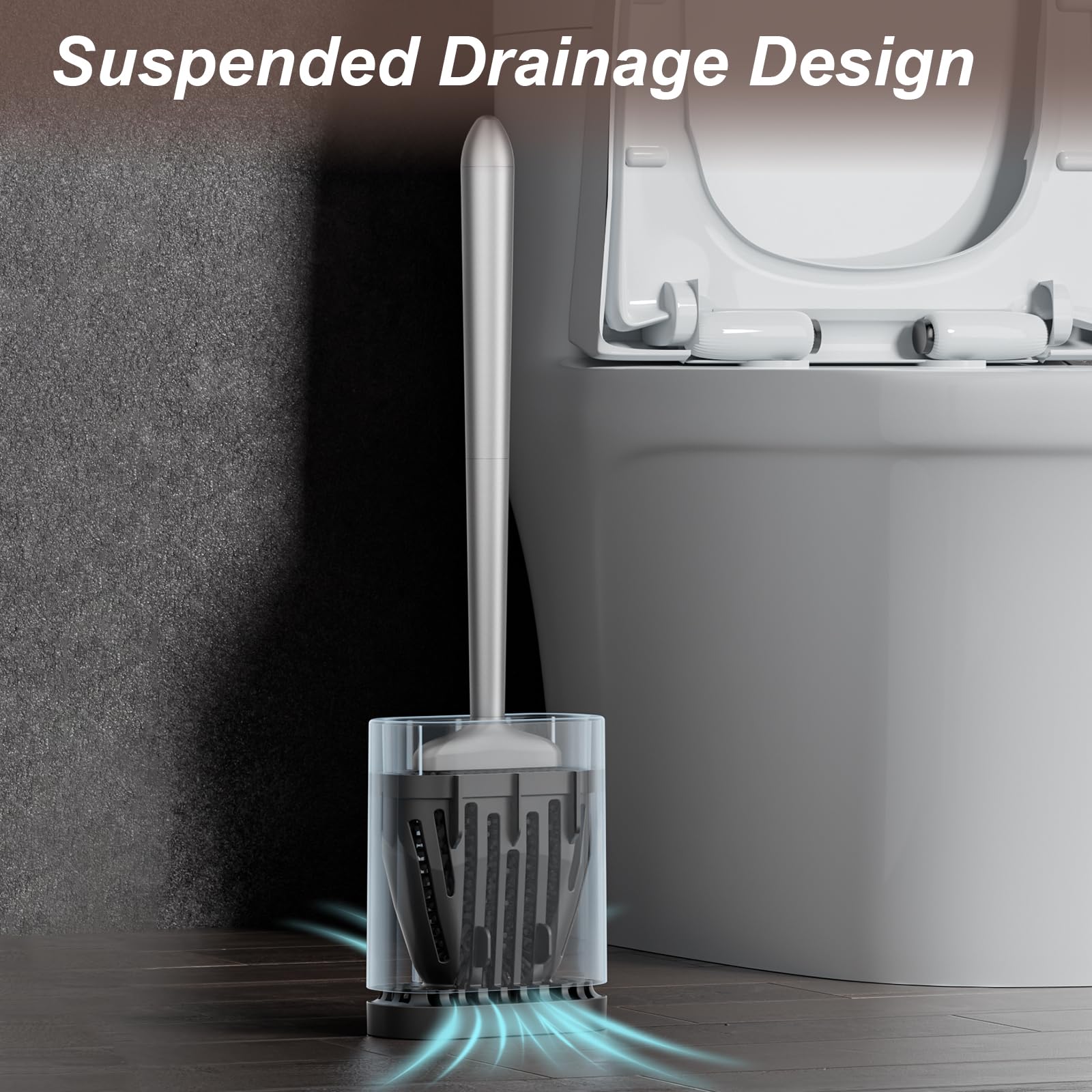 Sellemer Toilet Brush and Holder Set - Flexible Toilet Bowl Brush Head with Silicone Bristles, Compact Size for Storage and Organization, Ventilation