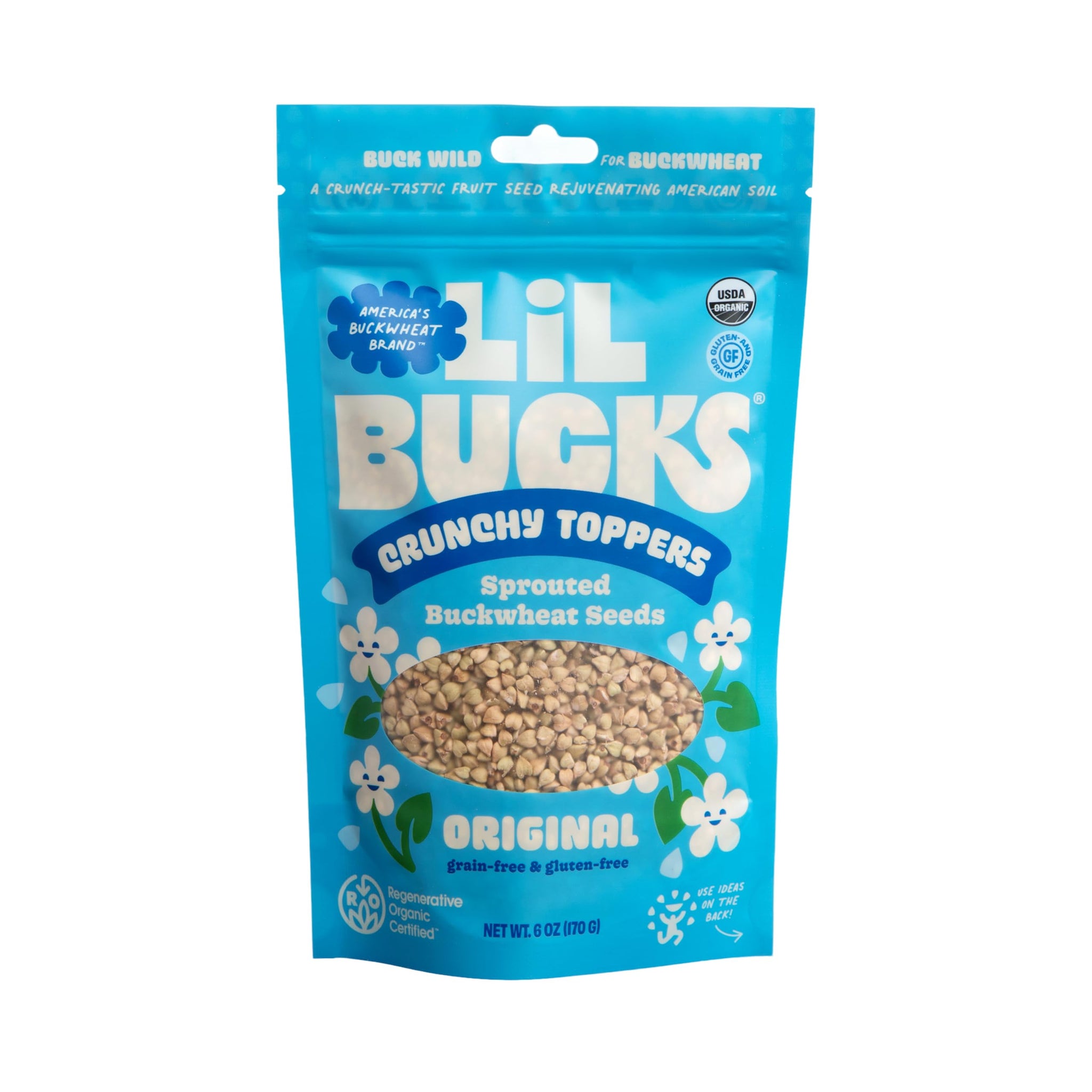 Lil Bucks Sprouted Regeneratively Grown Buckwheat Seeds- Paleo Cereal, Gluten-Free Granola, High in Protein, Low Sugar, Organic Superseed Crunch