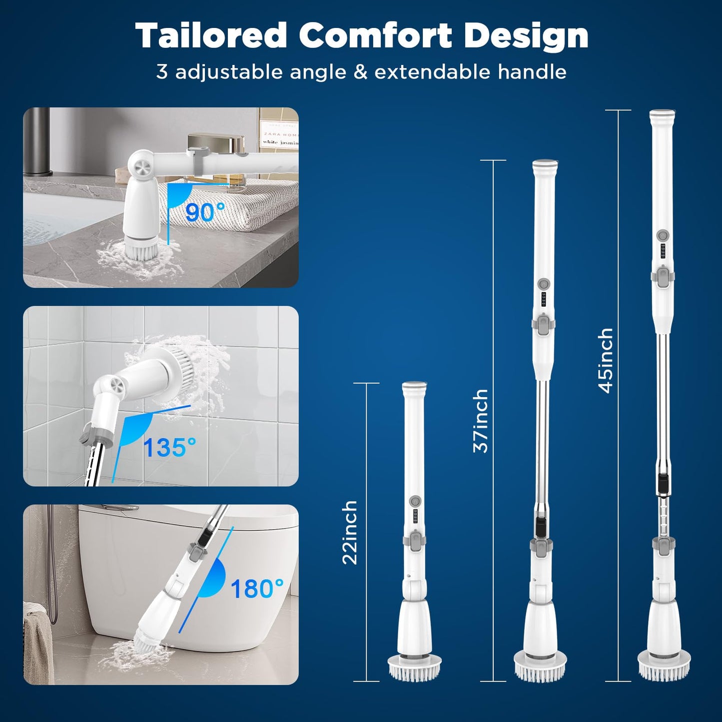 Electric Spin Scrubber, 2024 Upgraded Bathroom Cleaner, Power Shower Cleaning Brush with Extendable Handle & 4 Brush Heads, Dual Speed & USB-C