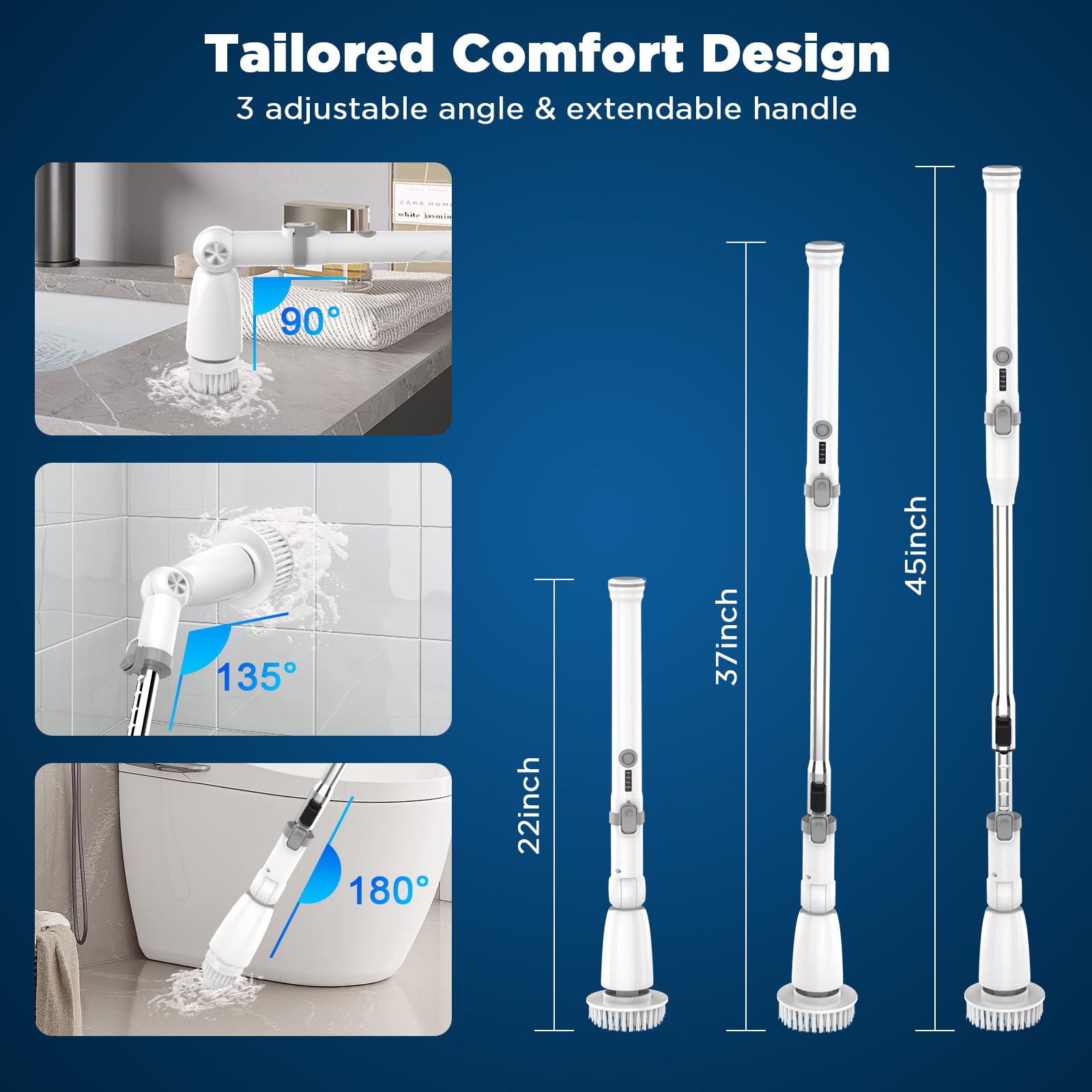 Electric Spin Scrubber, 2024 Upgraded Bathroom Cleaner, Power Shower Cleaning Brush with Extendable Handle & 4 Brush Heads, Dual Speed & USB-C