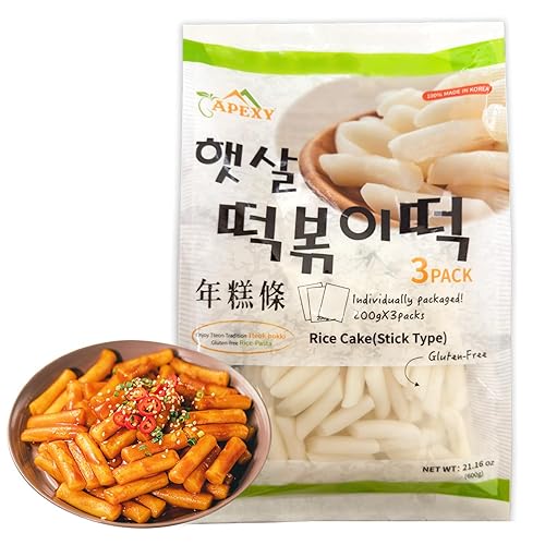 APEXY Korean Rice Cakes for Tteokbokki, Authentic Chewy Korean Rice Cake Sticks, Gluten Free, Vegan, Non-GMO Topokki Rice Cakes for Asian Cooking