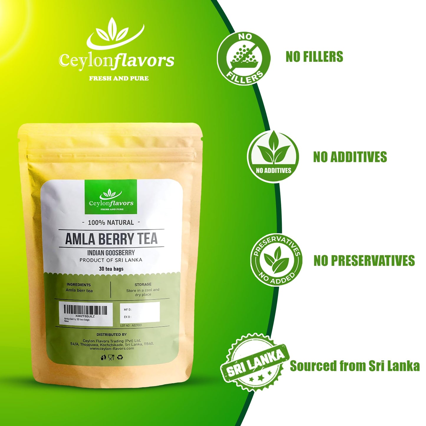 CEYLONFLAVORS FRESH AND PURE Amla (gooseberry) 30 Tea Bags From CeylonFlavor Fesh and Pure Sri Lanka