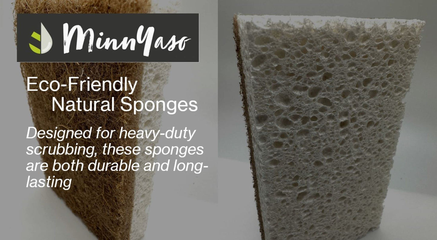 MinnYaso 12 Pack Natural Sponges | Hemp Sisal Plant Based Scrubber Scouring Sponge | Eco-Friendly Odor Free Biodegradable Compostable Wood Pulp |