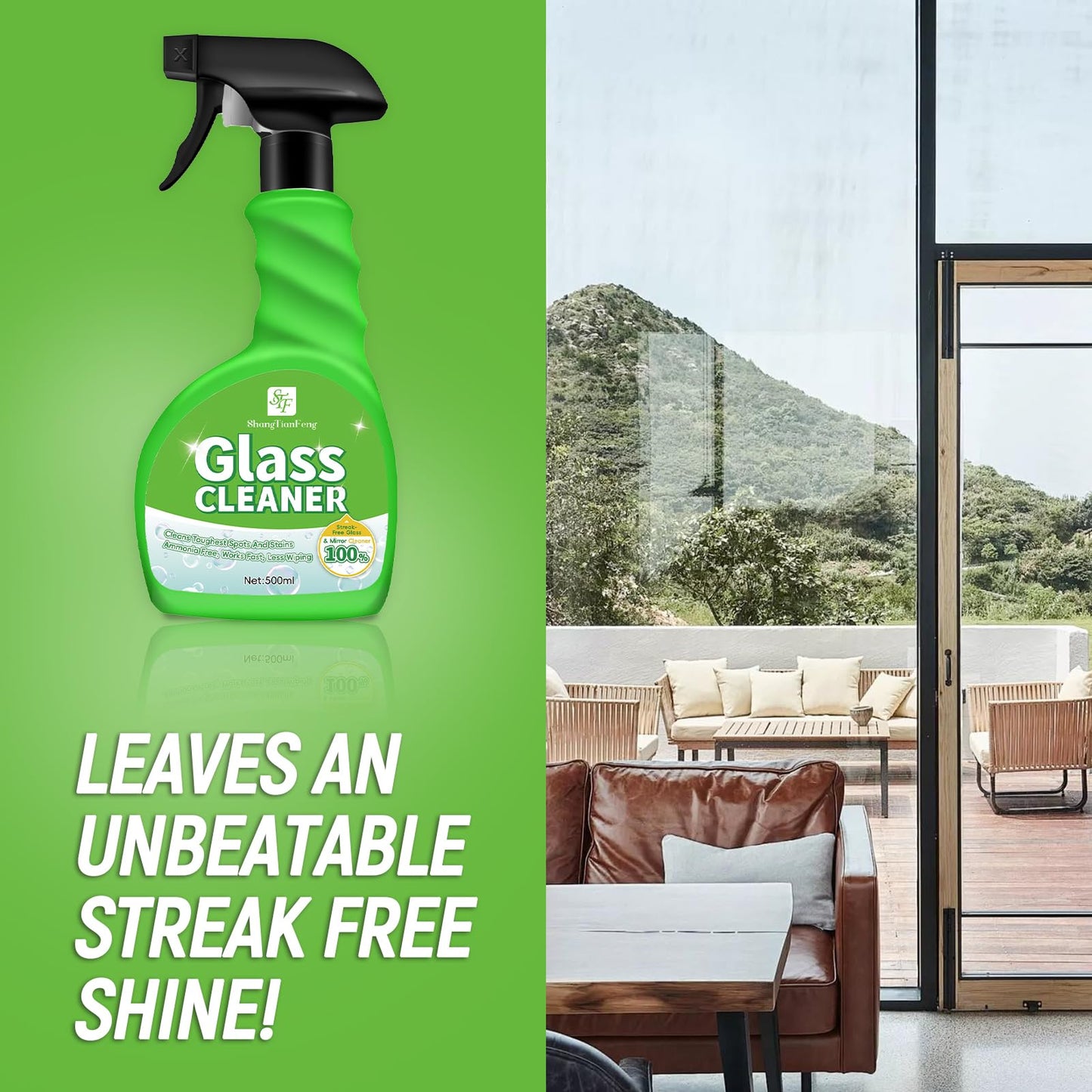 Glass Cleaner Spray,Window cleaner,Mirror cleaner- Streak-Free & Fast Drying Formula for Windows, Mirrors & Shower Doors | Ammonia-Free, 17oz (Pack