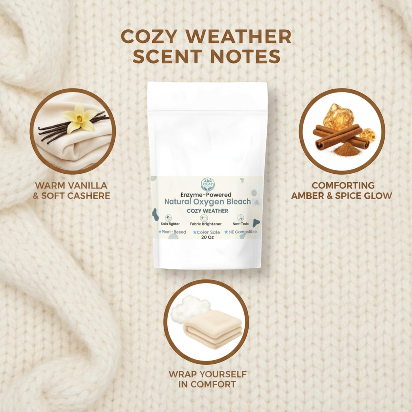 GLAT Group Enzyme-Powered Natural Oxygen Bleach (Powder) - Cozy Weather | Chlorine-Free Stain Remover & Laundry Whitener | Safe for Colors, Septic