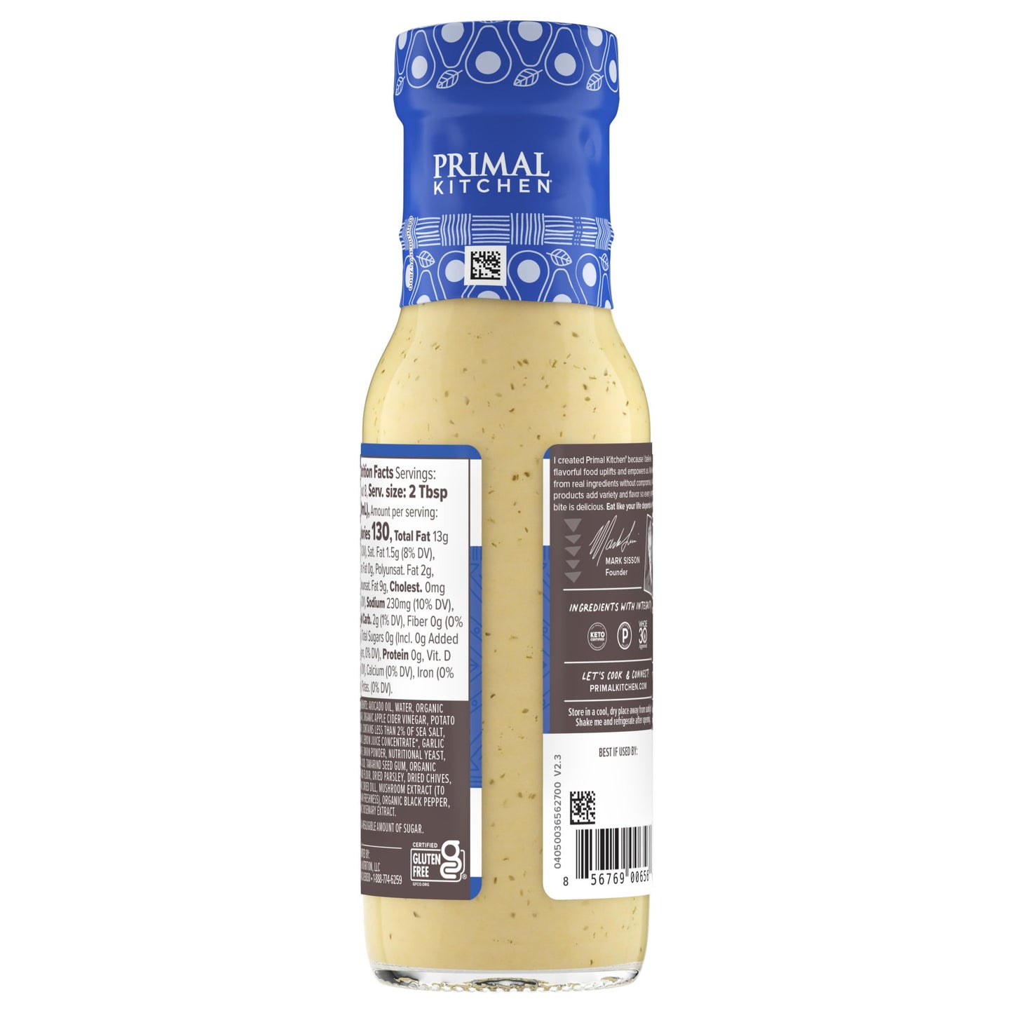 Primal Kitchen Vegan Ranch Salad Dressing & Marinade made with Avocado Oil, Whole30 Approved, Paleo Friendly, and Keto Certified, 8 Fluid Ounces