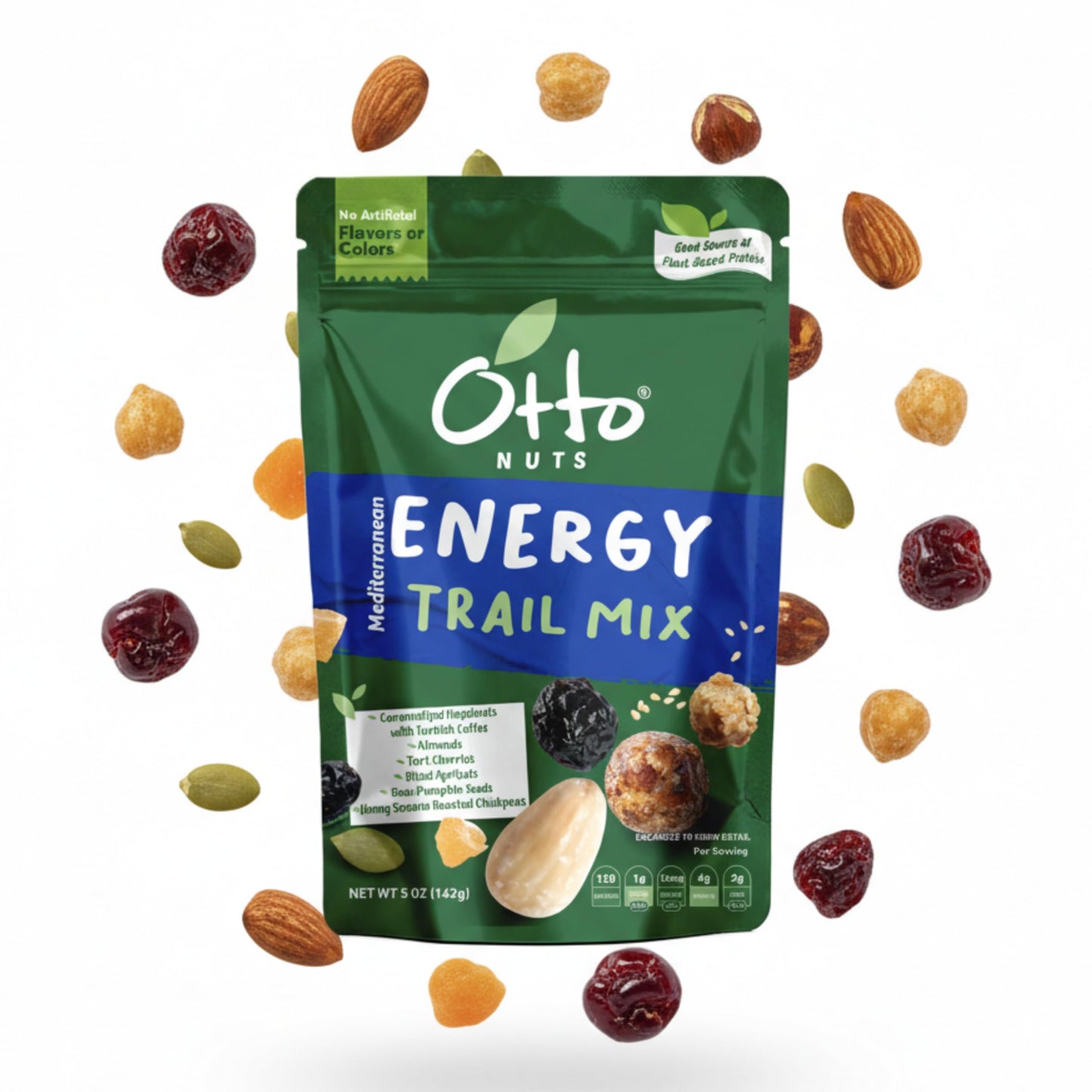 Otto Nuts - Mediterranean Energy Trail Mix, NON-GMO, Plant-Based Protein Dried Fruits & Nuts | 5 OZ with Resealable Bag