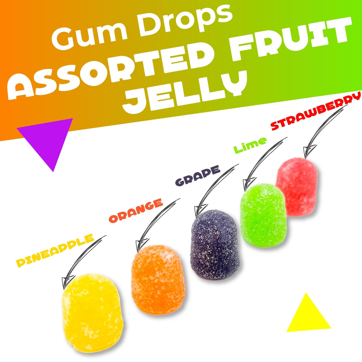 Gum Drops Jelly Candy | 3 Pound Bag | Assorted Fruit Flavors Gumdrops | Nostalgic Candy | Strawberry, Orange, Grape, Lime, Pineapple | Old Fashioned