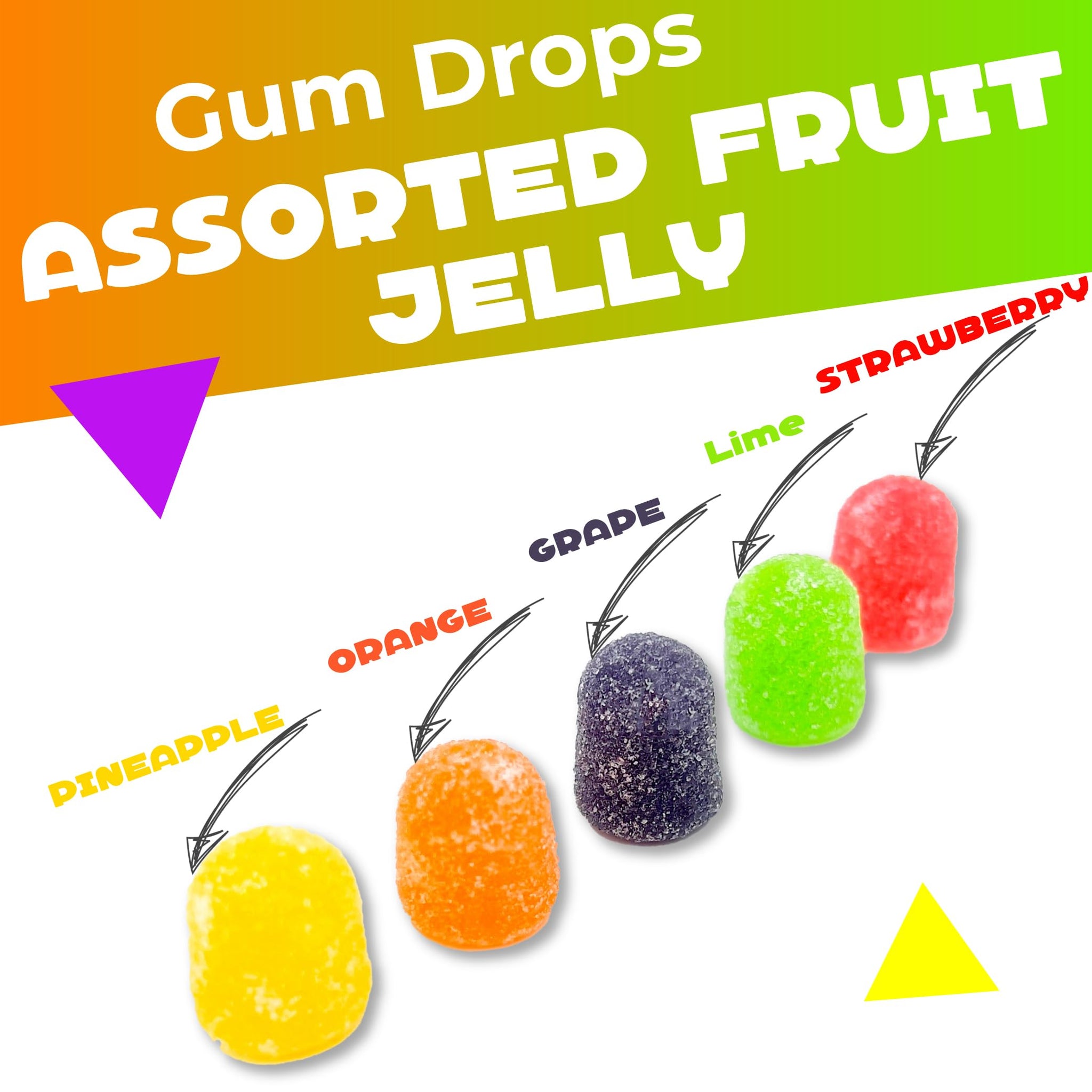 Gum Drops Jelly Candy | 3 Pound Bag | Assorted Fruit Flavors Gumdrops | Nostalgic Candy | Strawberry, Orange, Grape, Lime, Pineapple | Old Fashioned