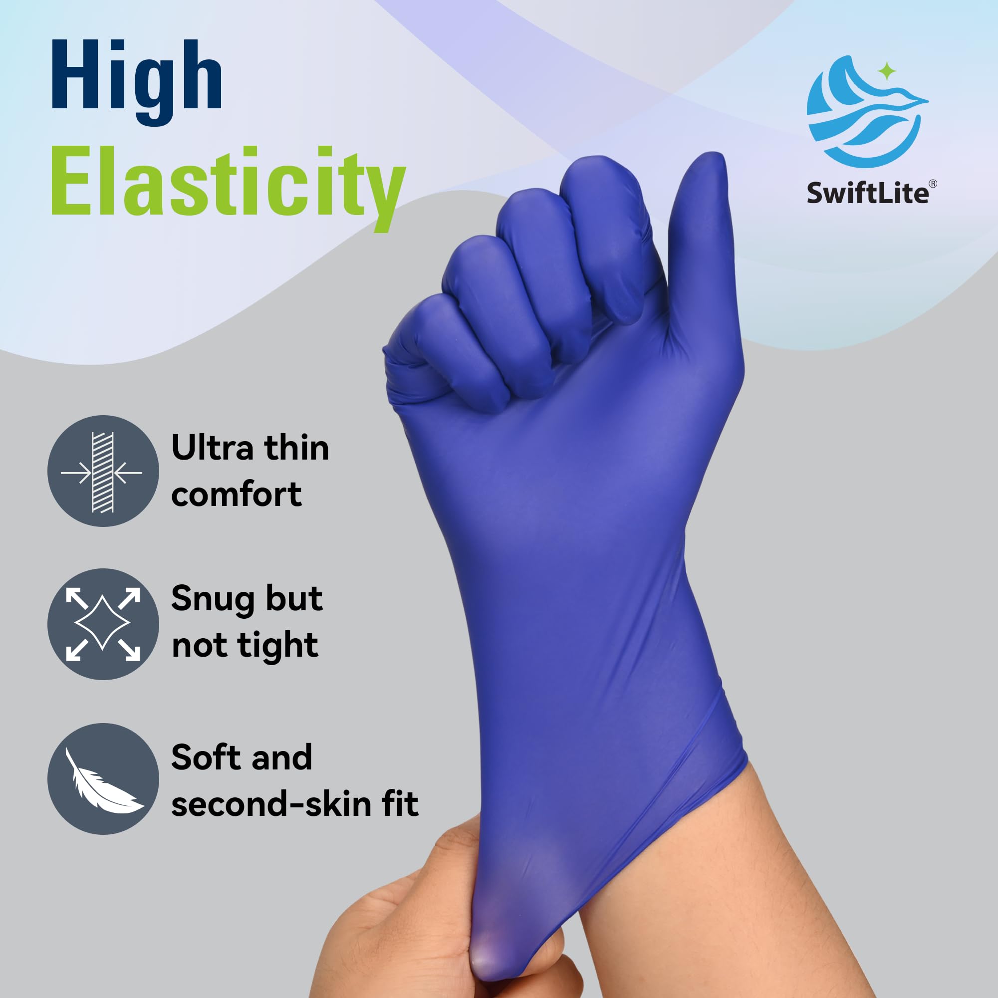 SWIFTLITE Disposable Nitrile Gloves, Food Safe, Latex-Free Powder-Free, Kitchen Rubber Gloves for Cooking, Cleaning and Food Prep (Large, 300)