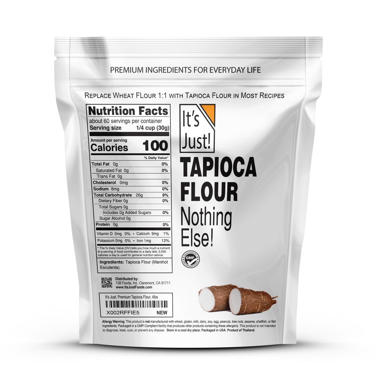 It's Just - Tapioca Flour (Starch), Natural Thickener, Non-GMO, Gluten Substitute, 4lbs