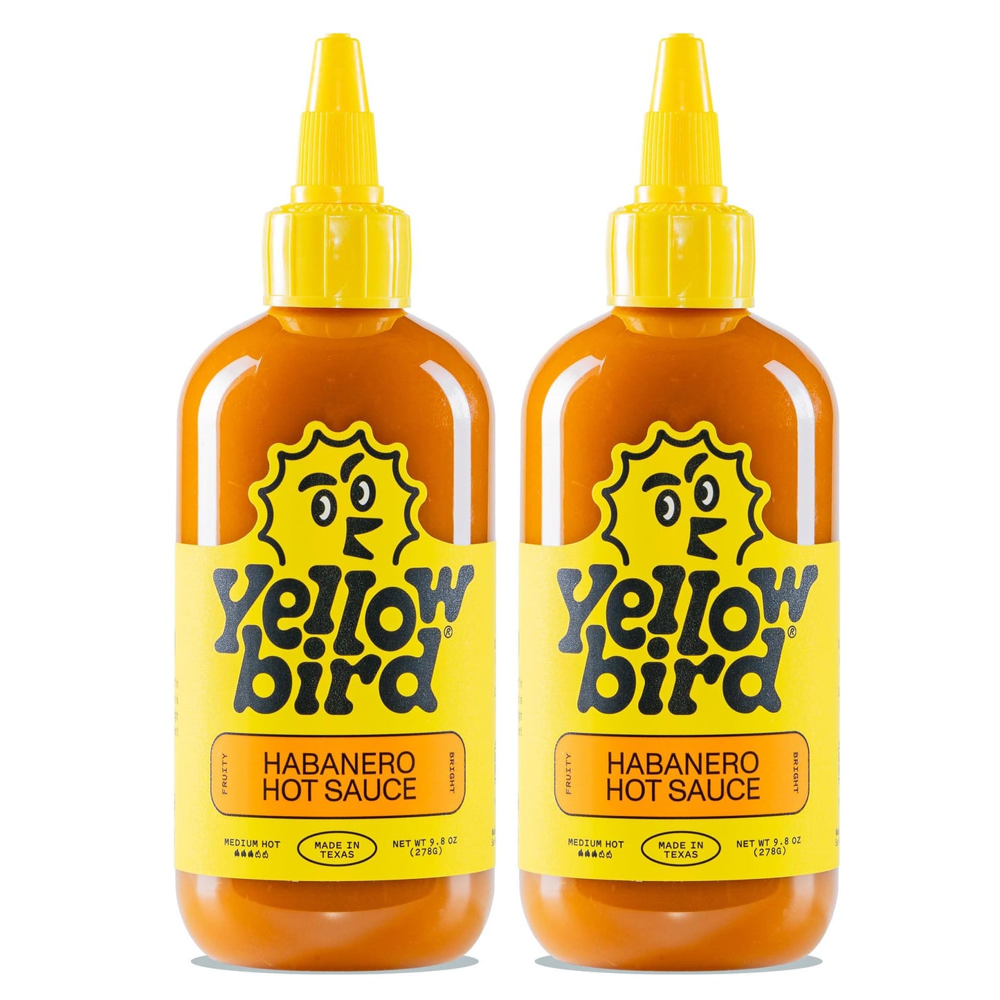 Yellowbird® Classic Habanero Hot Sauce 9.8 oz. Pantry Size (Medium Hot | 2 Bottles | Made in Texas)