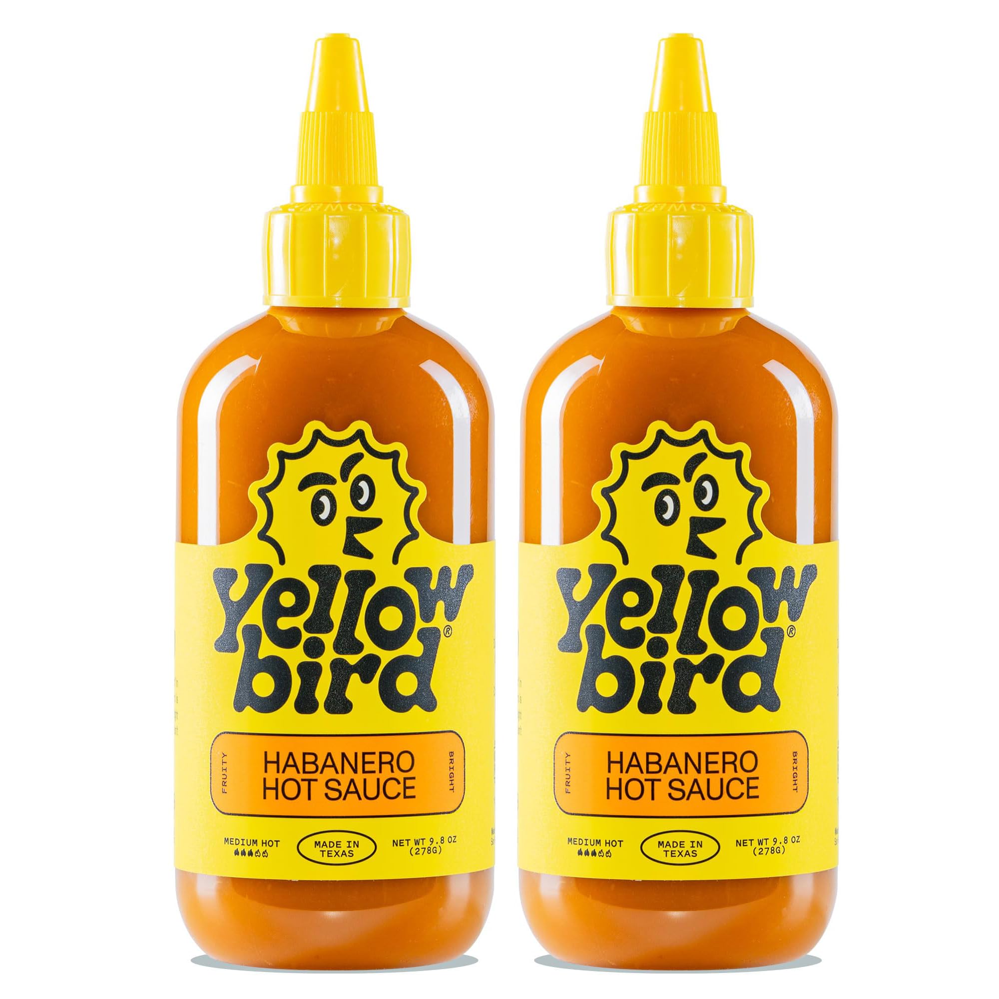 Yellowbird® Classic Habanero Hot Sauce 9.8 oz. Pantry Size (Medium Hot | 2 Bottles | Made in Texas)
