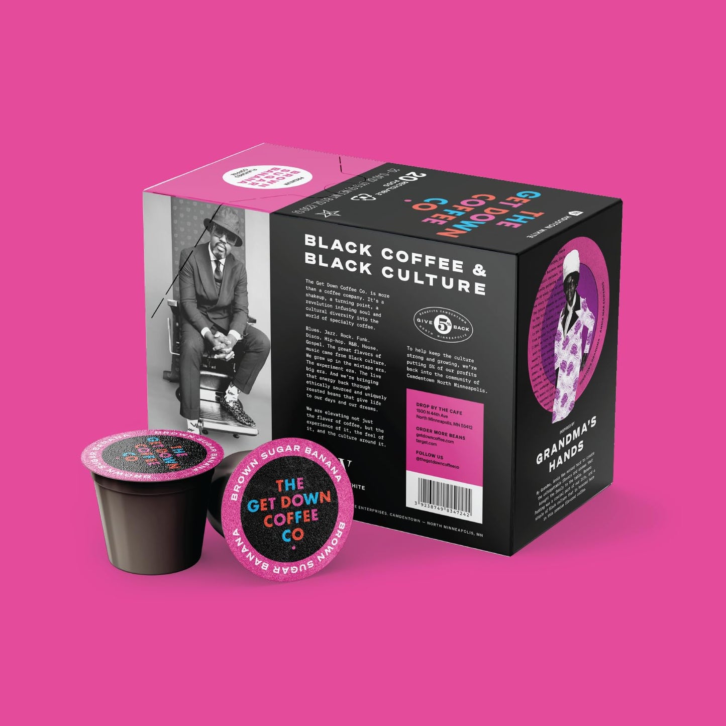 The Get Down Coffee Co. Brown Sugar Banana Flavored Coffee Pods 20 ct, 100% Arabica Coffee, Single Serve Coffee Pods Compatible with K Cups Brewers