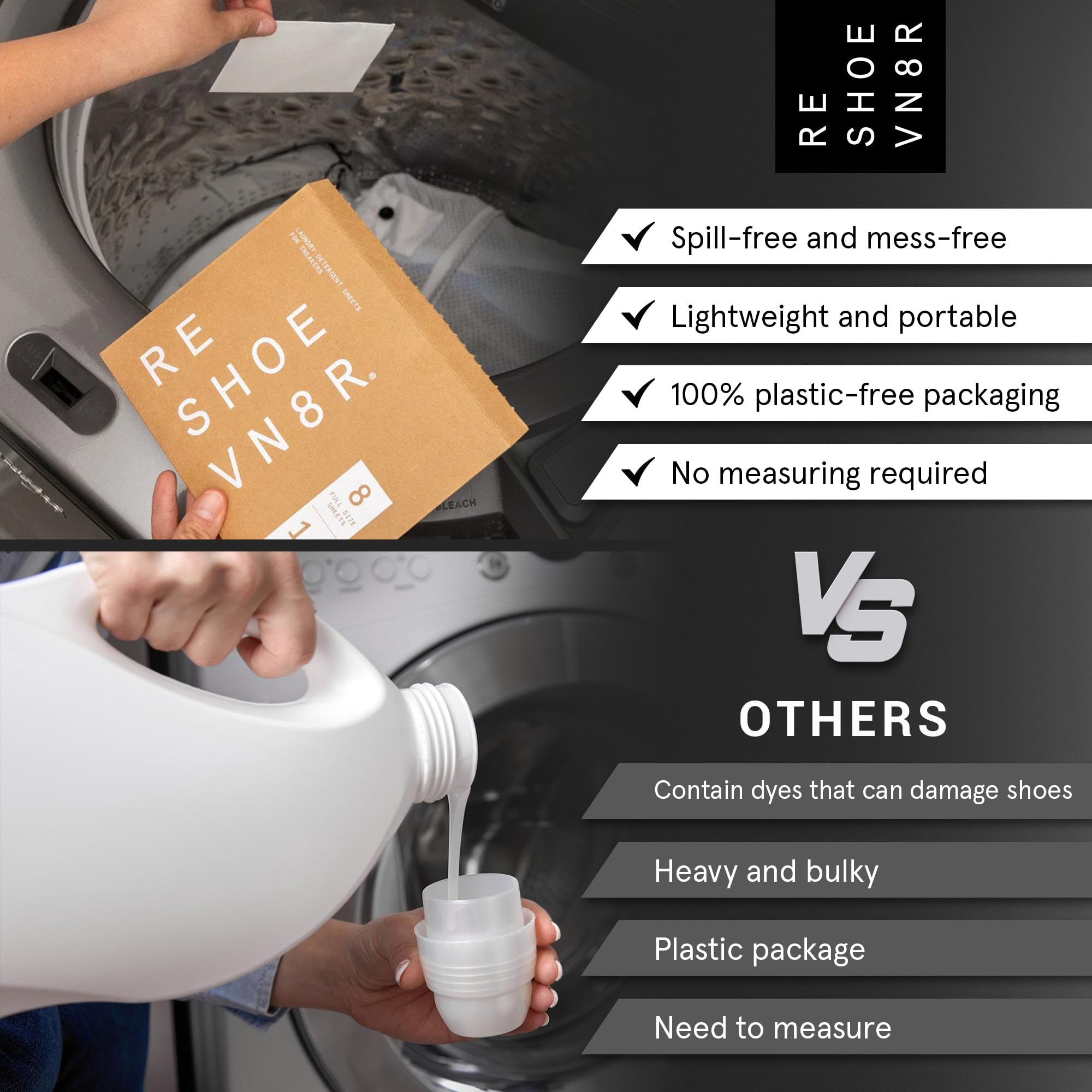 RESHOEVN8R Shoe Wash Detergent Sneaker Laundry Sheets - 16 Loads, Cleans 48 Shoes - Eco-Friendly Shoe Cleaner for Washer - Safe on All Shoes, Laces