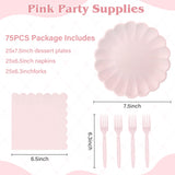 75 Pcs Pink Paper Plates and Napkins Disposable Tableware Set Include Light Pink Scalloped Plates with Shell Edge, Napkins & Forks for Mother's Day