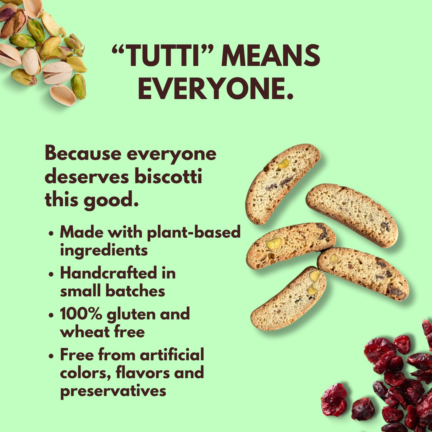 Tutti Gourmet Gluten Free Pistachio & Cranberry Biscotti, 9.9 oz (283g) Resealable Cookie Bag - Vegan and Halal Snacks