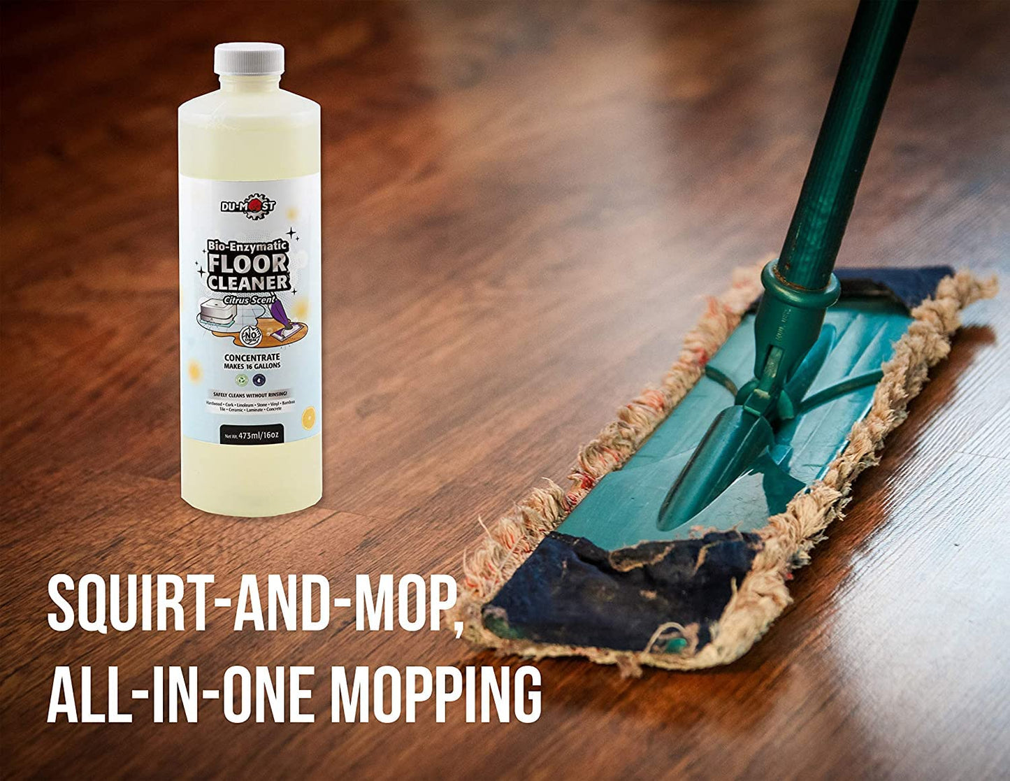 DU-MOST Enzymatic Floor Cleaner Concentrate (1 Oz Makes 1 Gal), No, Streak, No Rinsing, Kids & Pets Safe, Hard Surface Floors, Citrus Scent, 16 Fl Oz