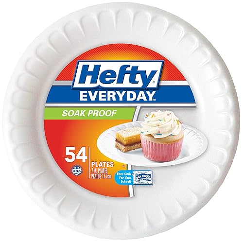 Hefty Everyday 7 Inch Foam Snack Plates, White, 54 Count