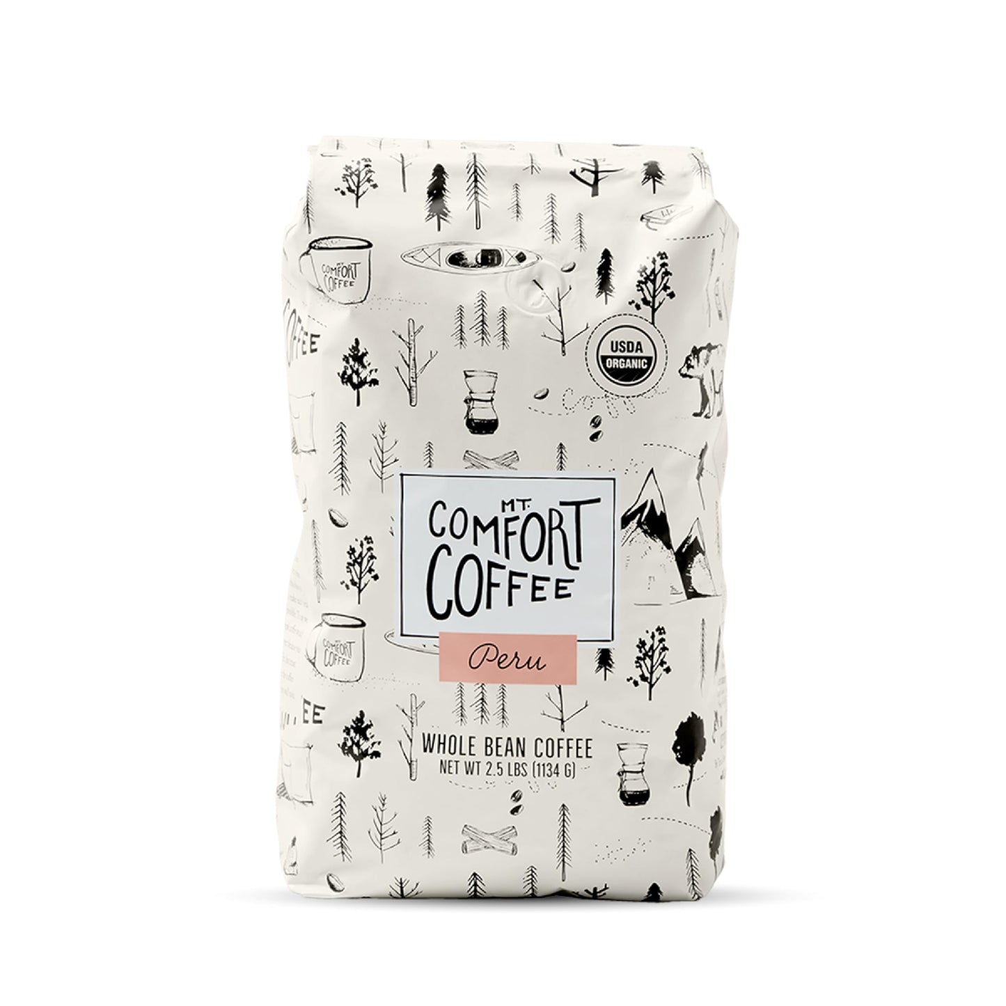 Mt. Comfort Coffee Organic Peru Medium Roast, 2.5 Pounds - Flavor Notes of Nutty, Chocolate, & Citrus - Sourced From Small, Peruvian Coffee Farms