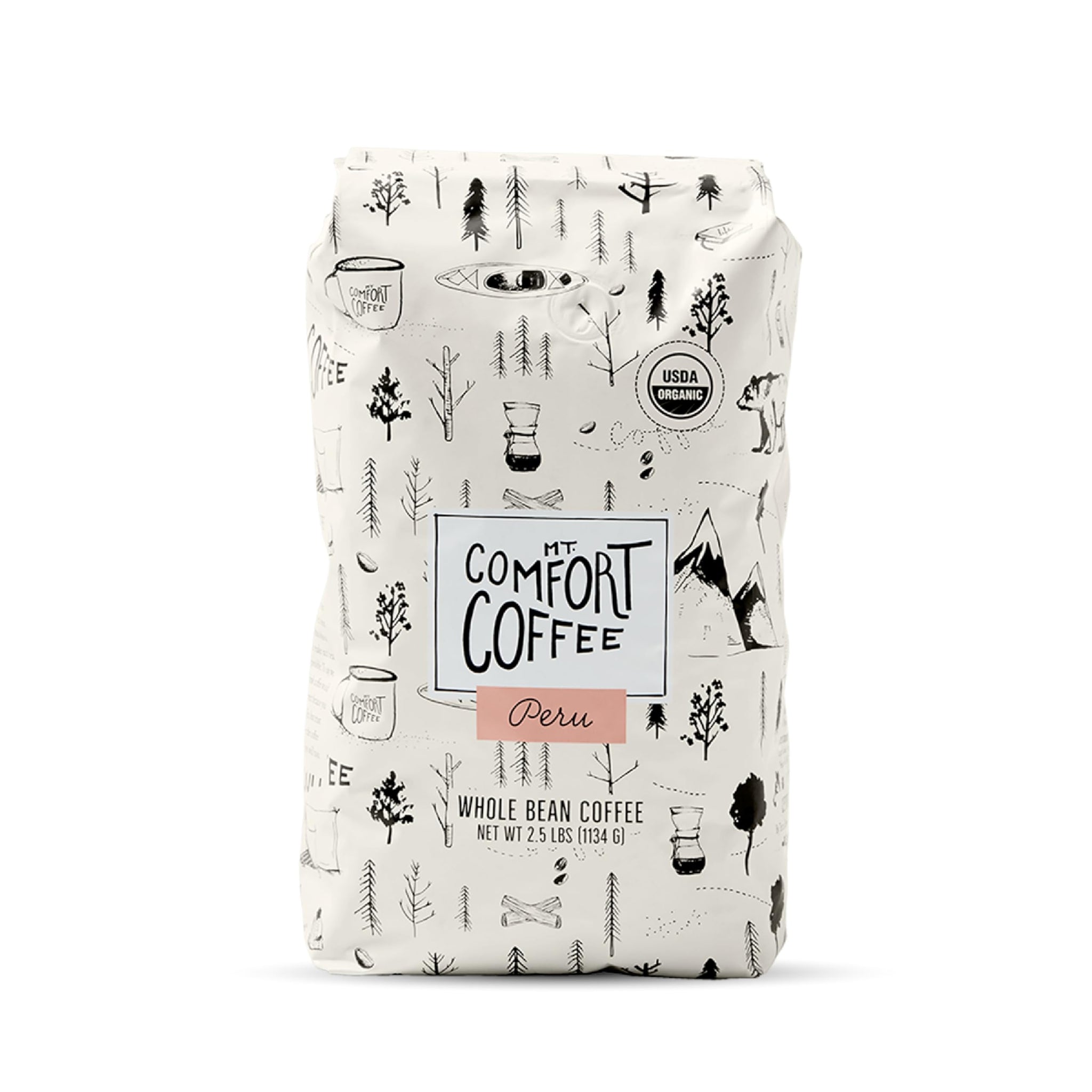 Mt. Comfort Coffee Organic Peru Medium Roast, 2.5 Pounds - Flavor Notes of Nutty, Chocolate, & Citrus - Sourced From Small, Peruvian Coffee Farms