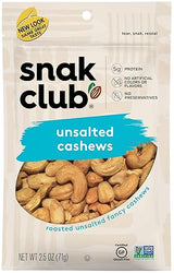 Snak Club Roasted & Unsalted Cashews, 2.5 Ounce (Pack of 6)