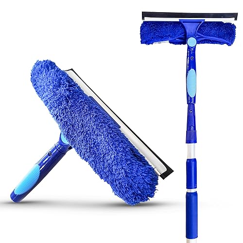 Bring It On Cleaner 20 Foot Reach Extension Pole Plus Squeegee & Window Washer Telescopic Pole for Window Cleaning Extension Pole for Cleaning Windows