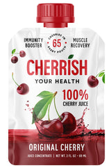 Cherrish Cherry Juice Concentrate 3oz Pouches - 12 Pack Case - Montmorency Tart and Bing Sweet Cherry - Liquid Form - Post Workout Recovery Drinks