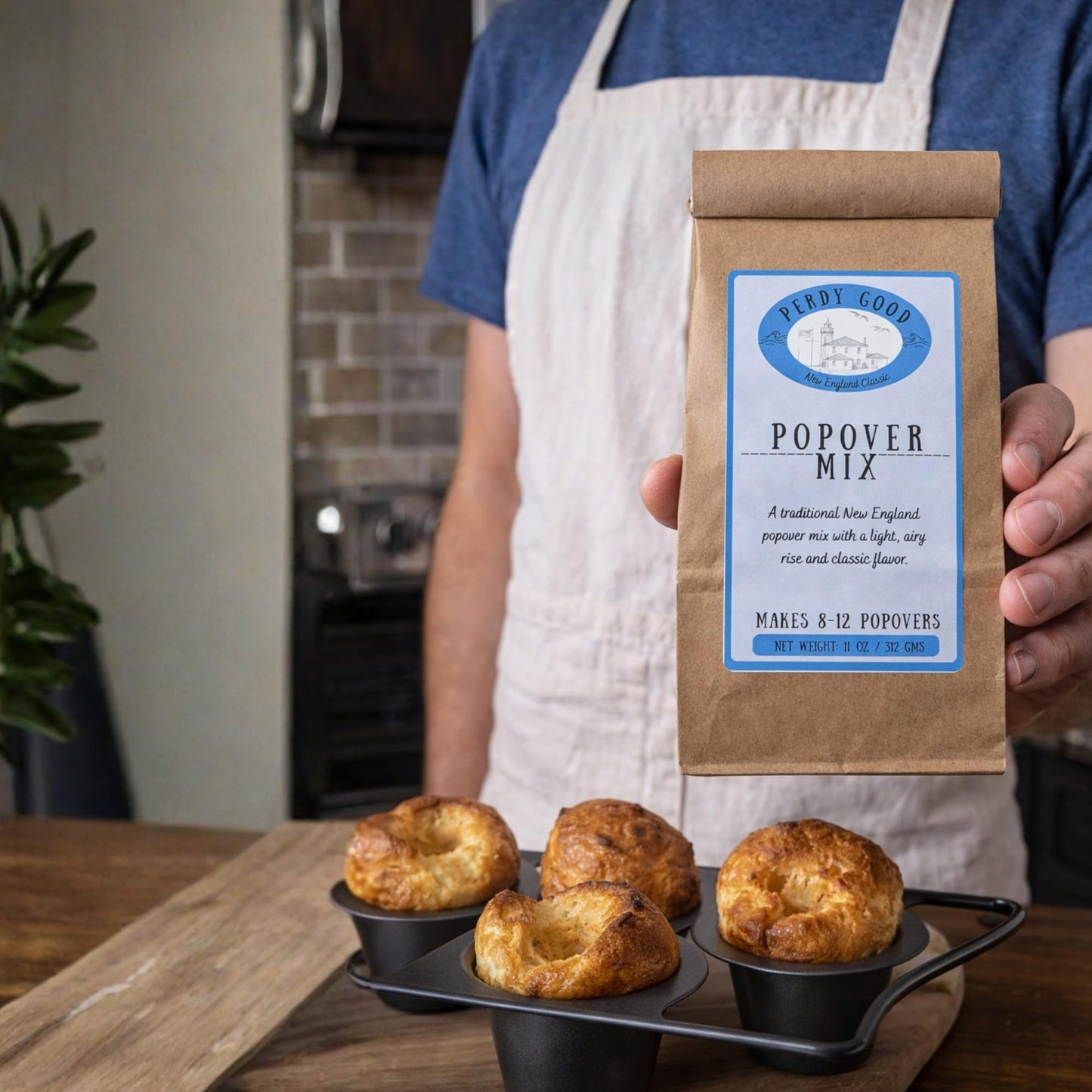 Perdy Good Blue Ribbon Popover Mix - Traditional New England Popovers (11 oz) - Made in Maine - All Natural Popover Baking Mix